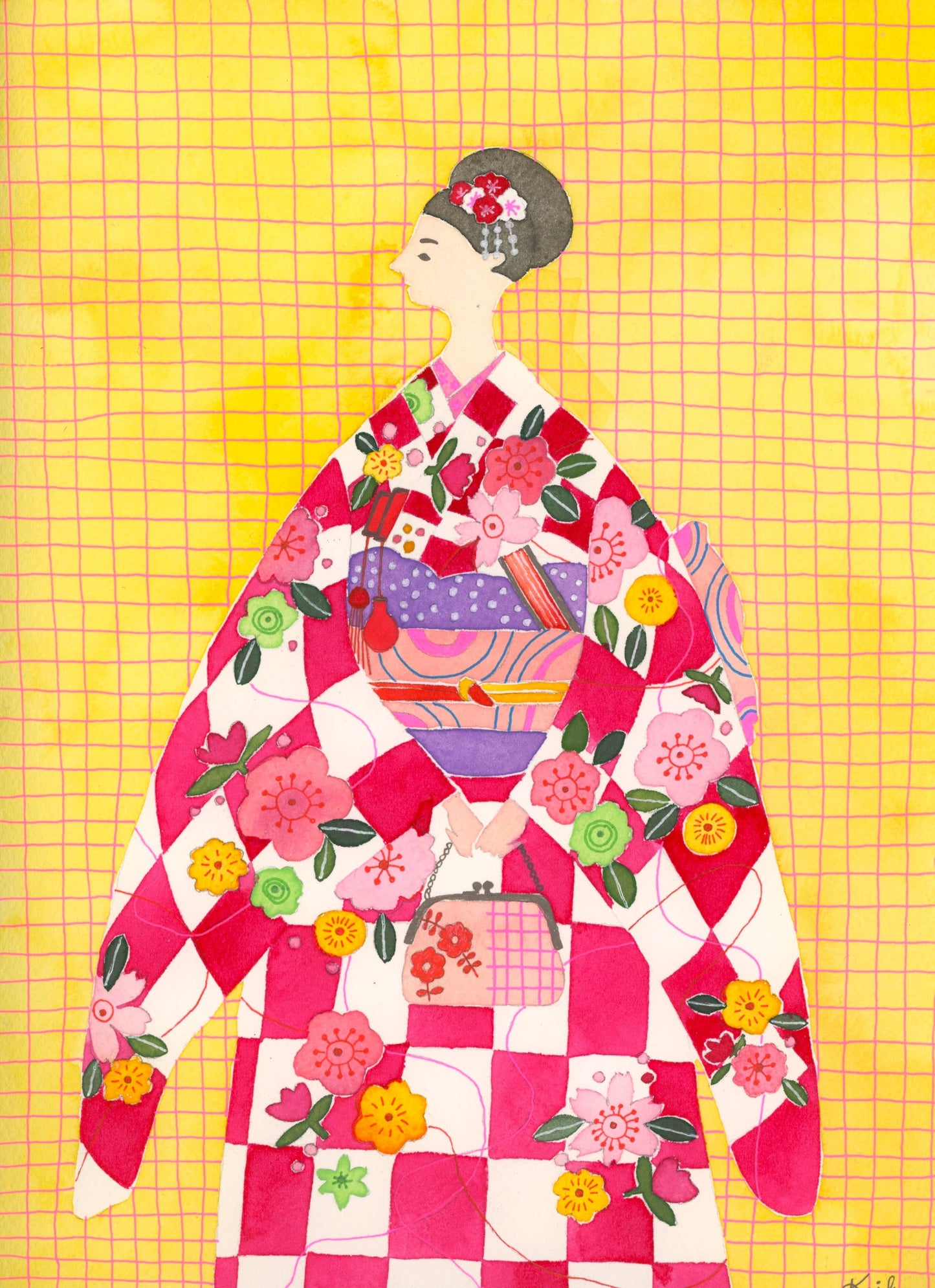 Keiko Hayner Illustrations - Japanese Woman in Kimono: 11x14"