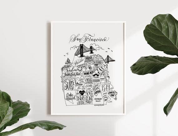 San Francisco Neighborhood Map Print 8x10