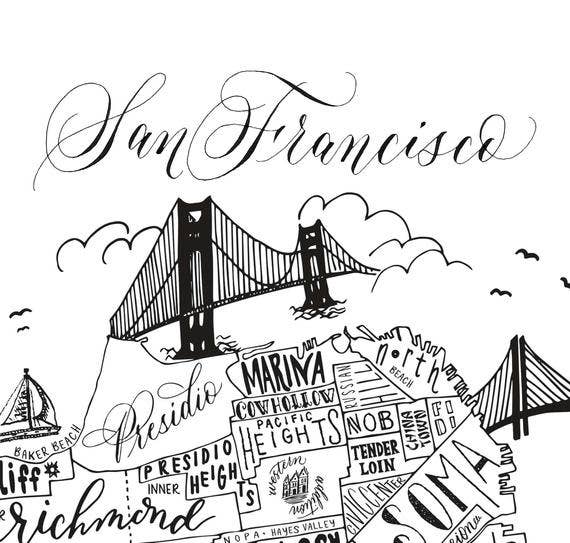 San Francisco Neighborhood Map Print 8x10