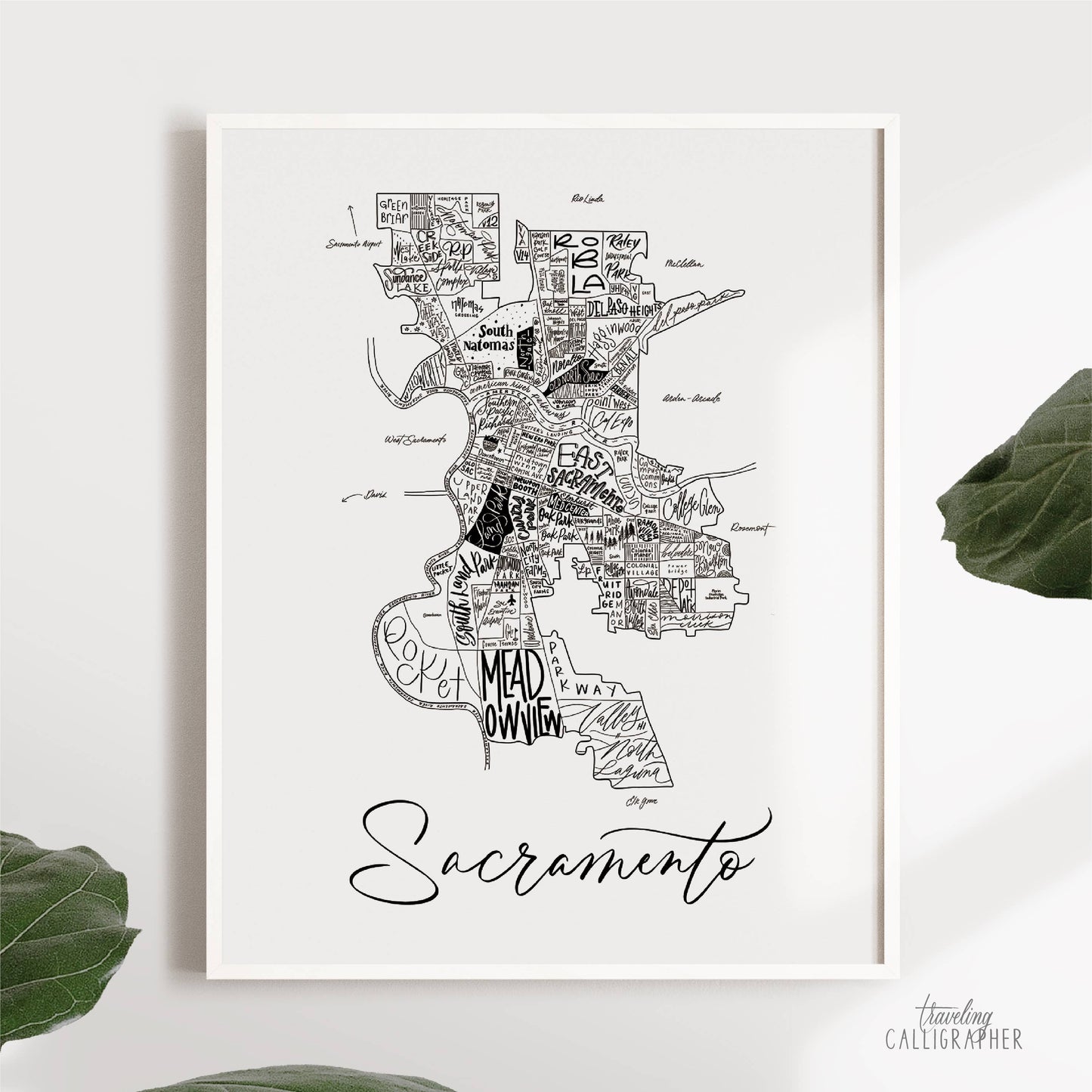 Sacramento, CA Neighborhood Map Print 8x10