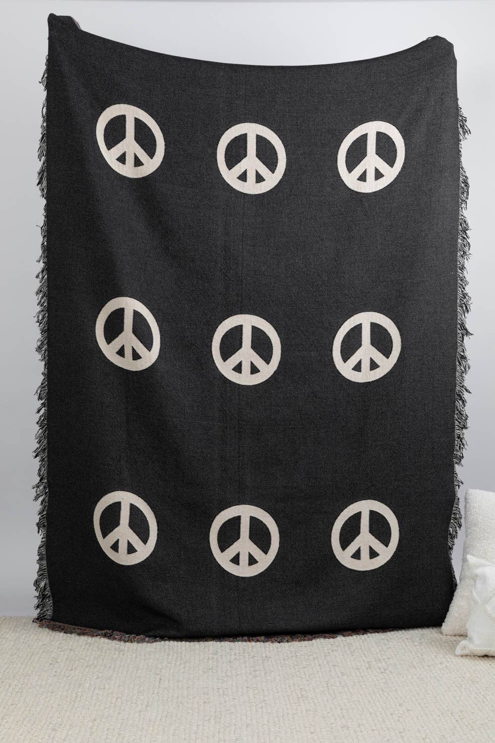 Peace Sign Throw Blanket - Black