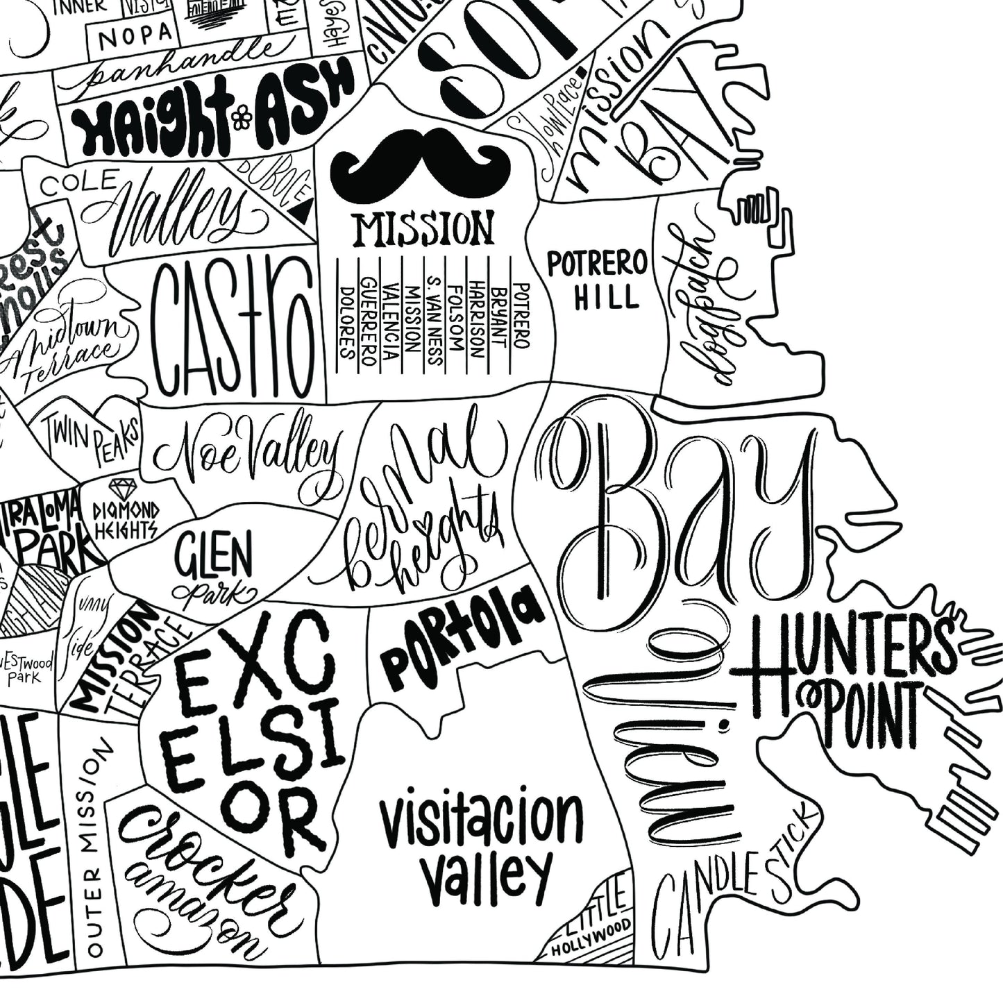 San Francisco Neighborhood Map Print 8x10