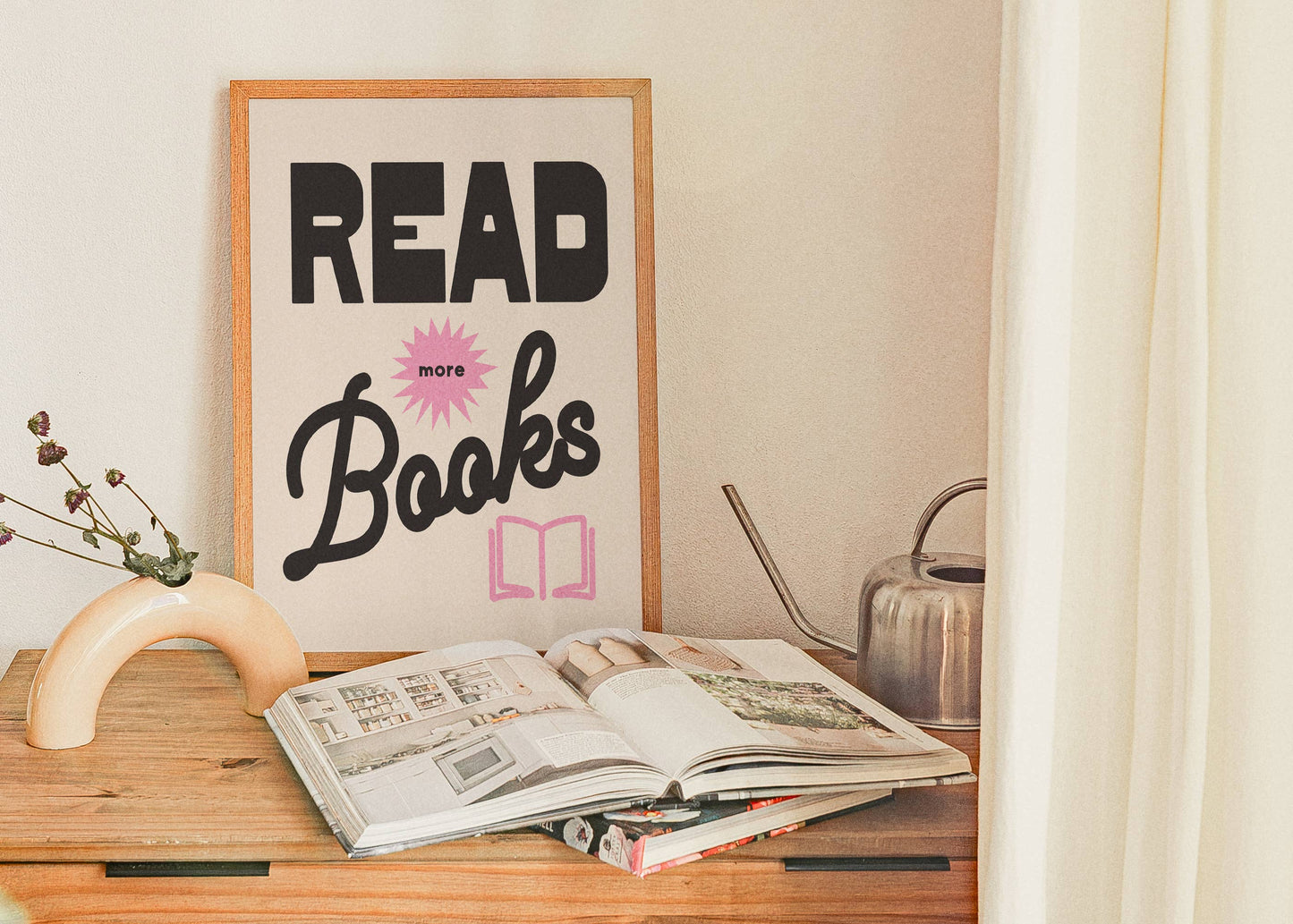 Kuku Studio - Read More Book Print - Retro Book Club Art Poster : Green / 8 x 10"