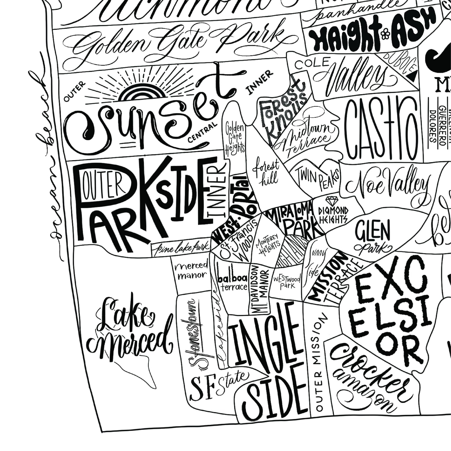 San Francisco Neighborhood Map Print 8x10