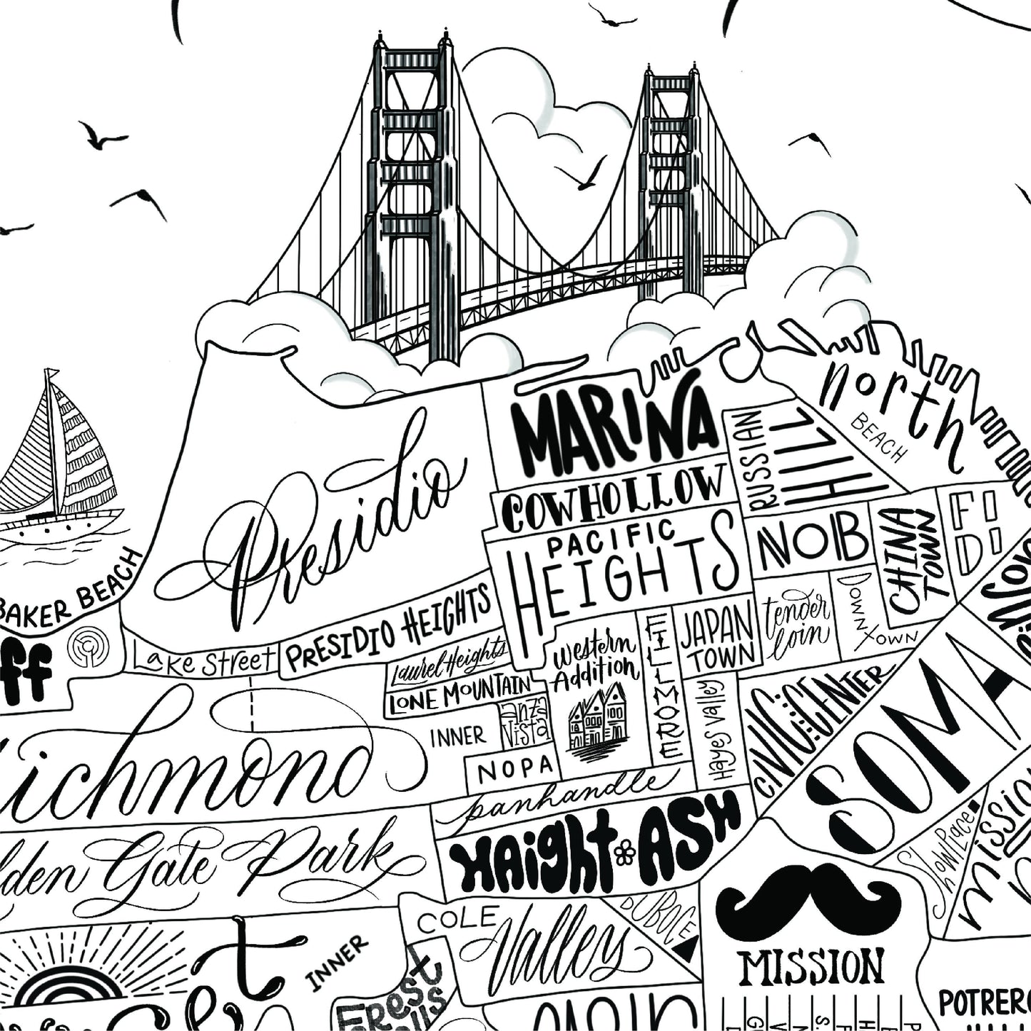 San Francisco Neighborhood Map Print 8x10