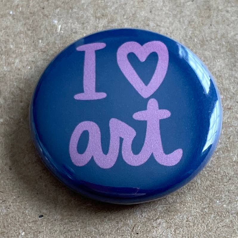 I heart art pin back button