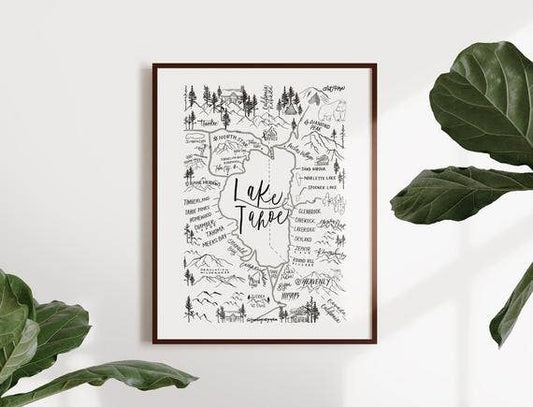 Lake Tahoe Neighborhood Map Print 8x10