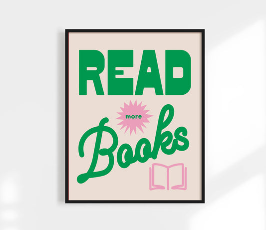 Kuku Studio - Read More Book Print - Retro Book Club Art Poster  : Green / 8 x 10"