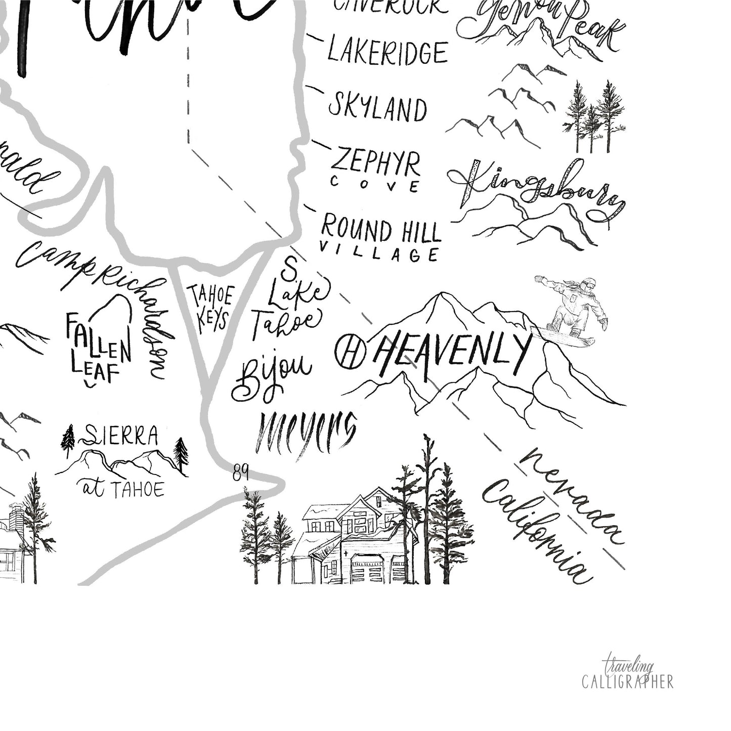 Lake Tahoe Neighborhood Map Print 8x10