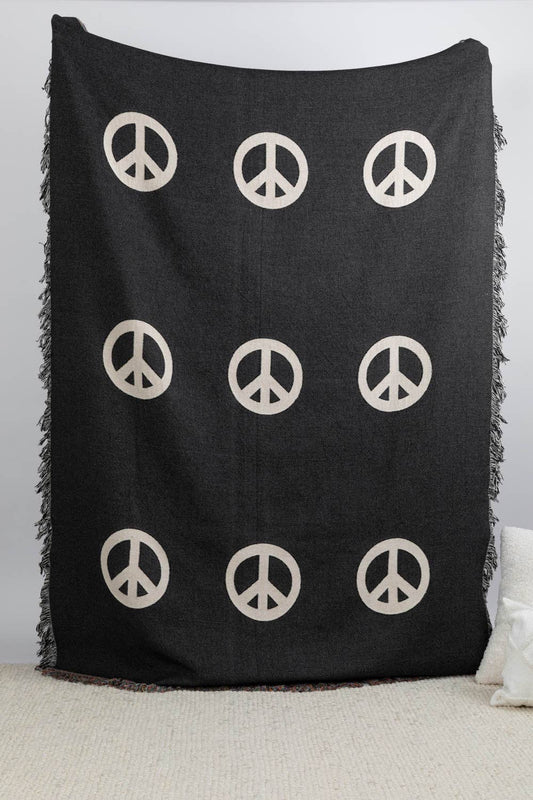 Peace Sign Throw Blanket - Black