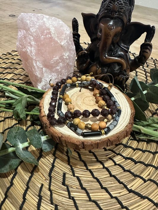 Garnet, Rose Quartz, and Sandalwood Wrap Bracelet or Necklace | Clarity Crafted