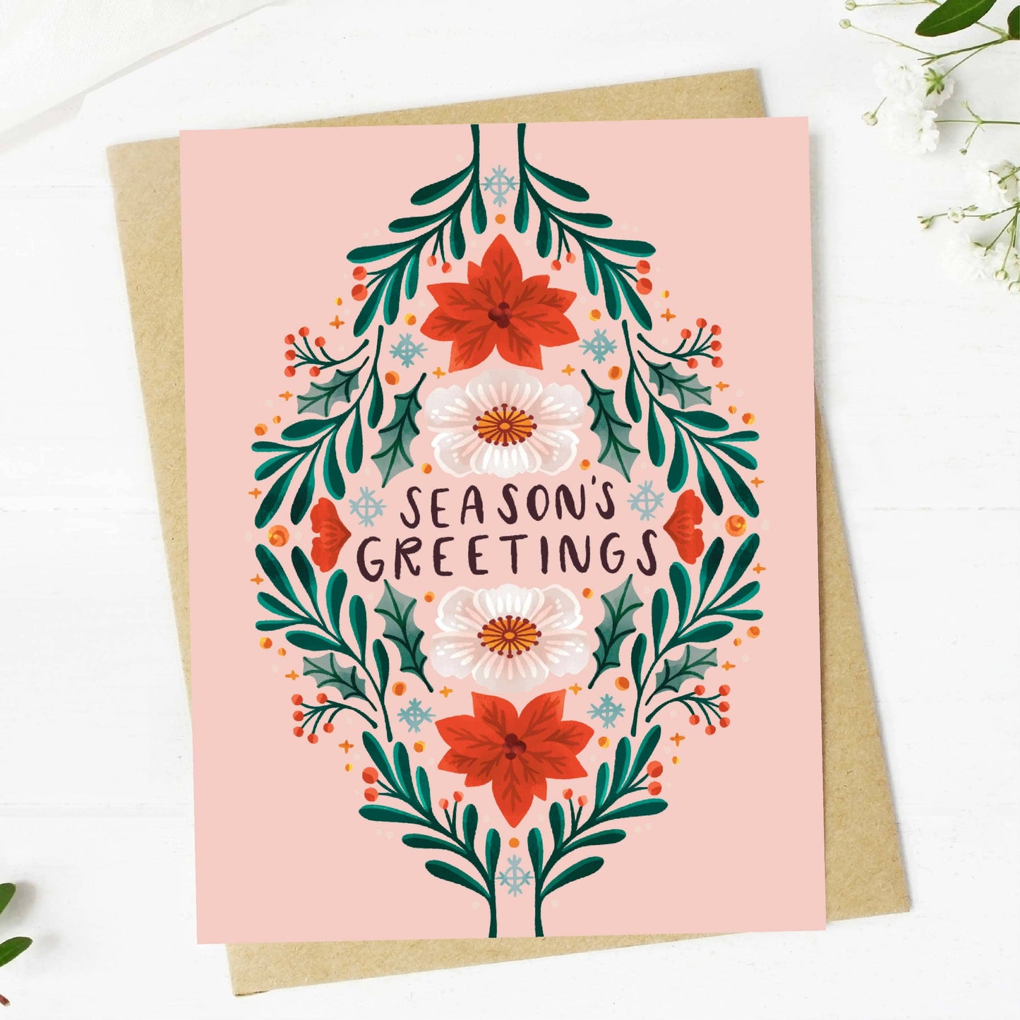 Big Moods - "Season's Greetings" Winter Floral Pattern Christmas Card