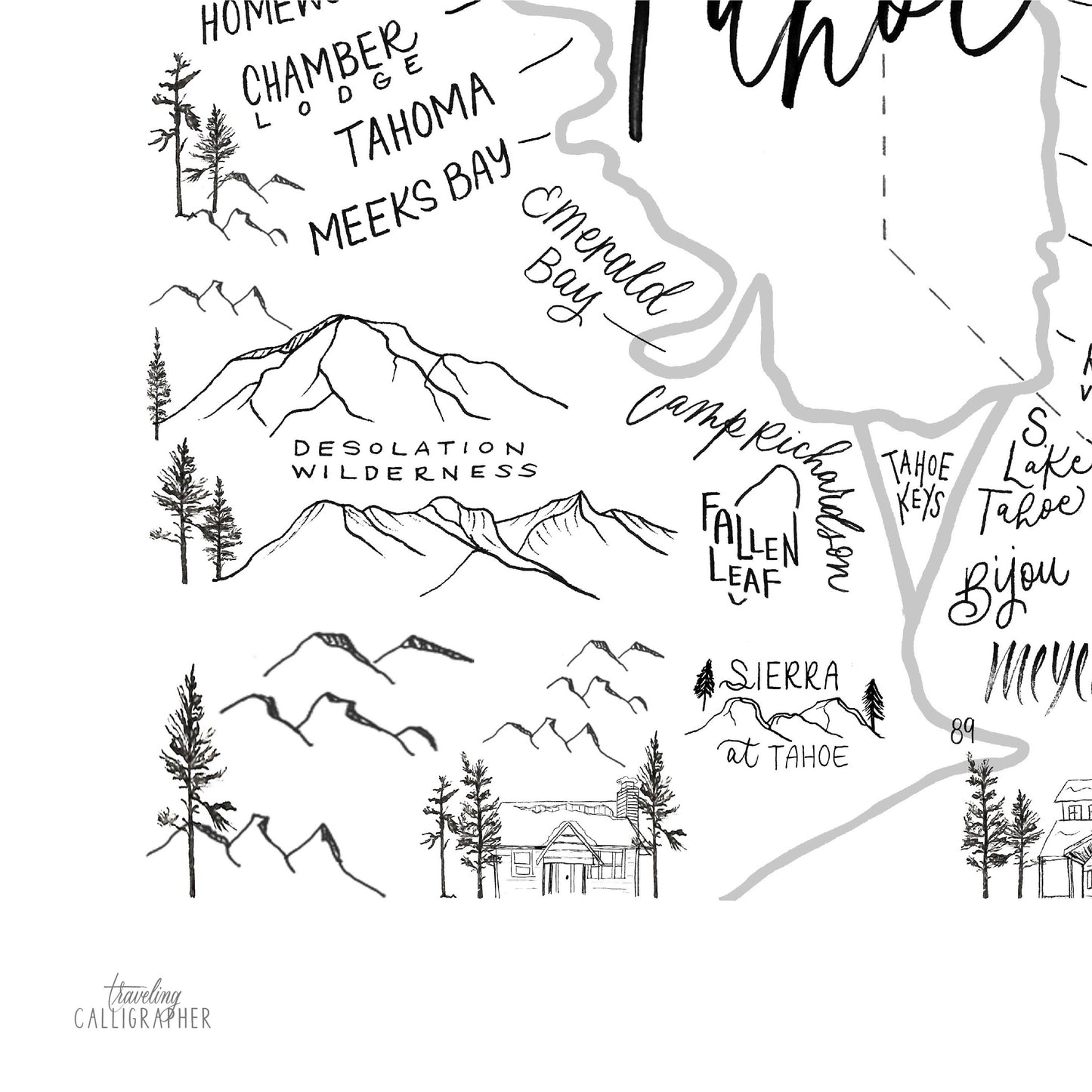 Lake Tahoe Neighborhood Map Print 8x10