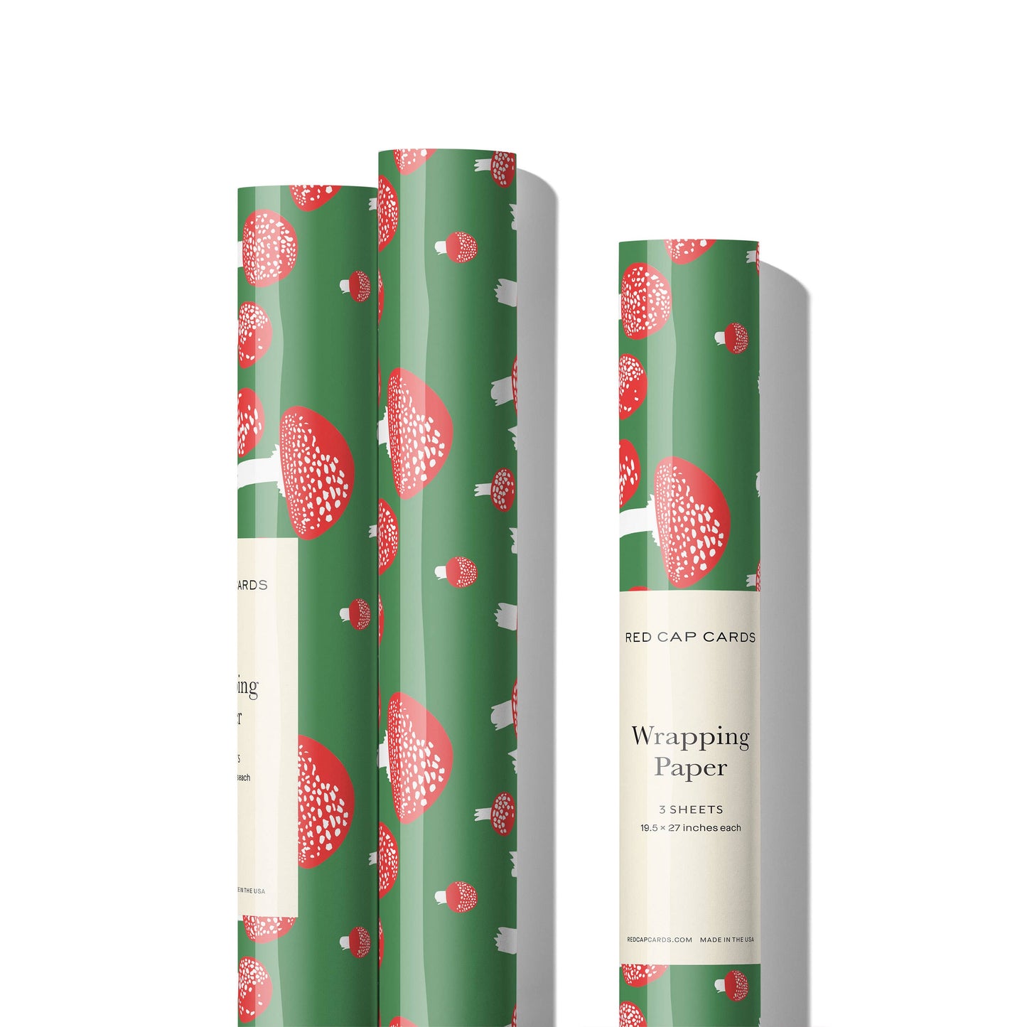 Red Cap Cards - Festive Mushrooms wrapping paper: Rolls of 3 sheets
